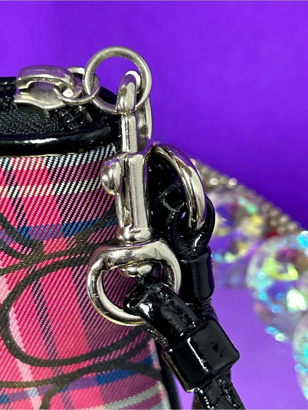Coach Poppy Plaid Zip Wristlet - Pink, Black, White - Picture 6 of 10